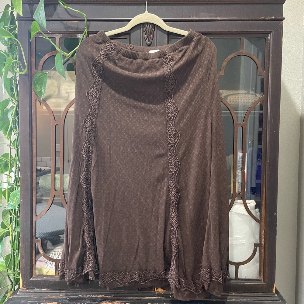Elegant Brown Lace Trim Skirt